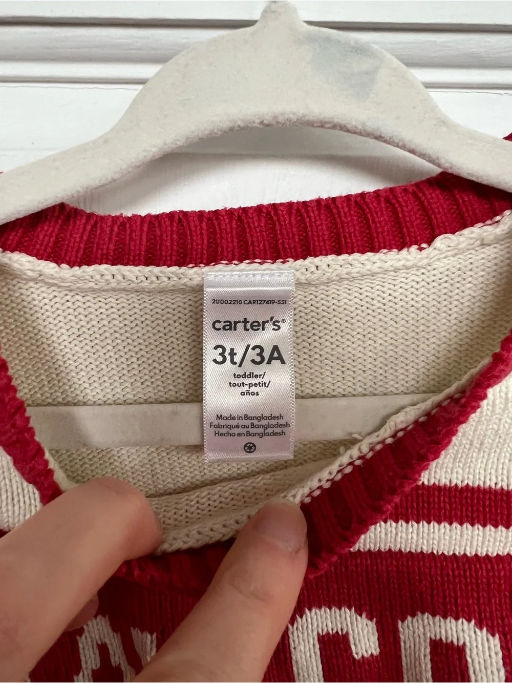 Carter's Cream Sweater with Red 'STAY COZY'